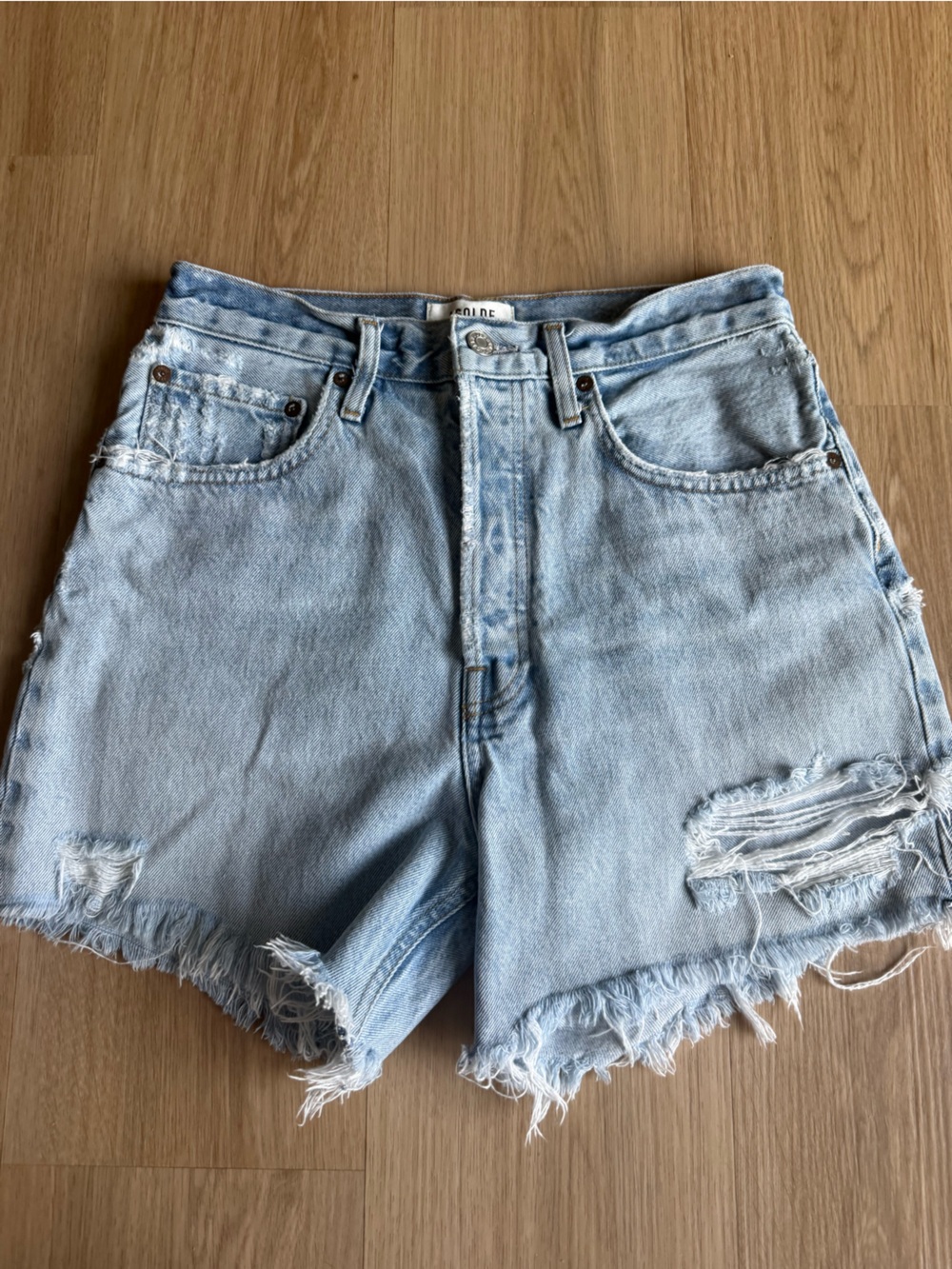 AGOLDE Riley Denim Cut Off Jean Shorts Long Inseam Swapmeet Sz 27